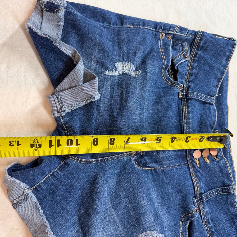 Fashion Nova Denim Shorts Womens 15 Blue Good Distressed High Waist Raw Hem - Picture 8 of 8